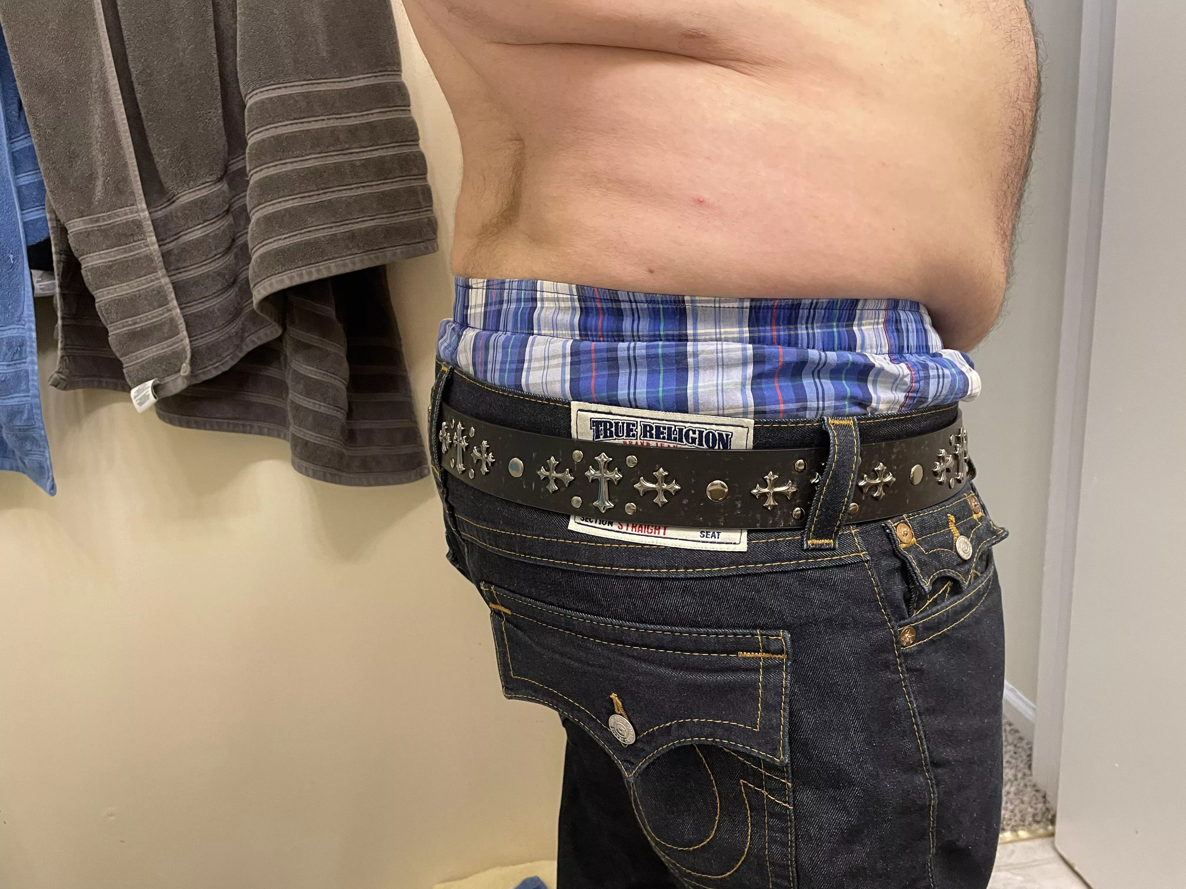 Been on a workout routine since Jan and jeans are getting looser- new belt and fave boxers