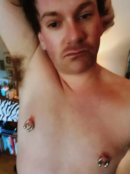 big nipple rings & hairy pits.
