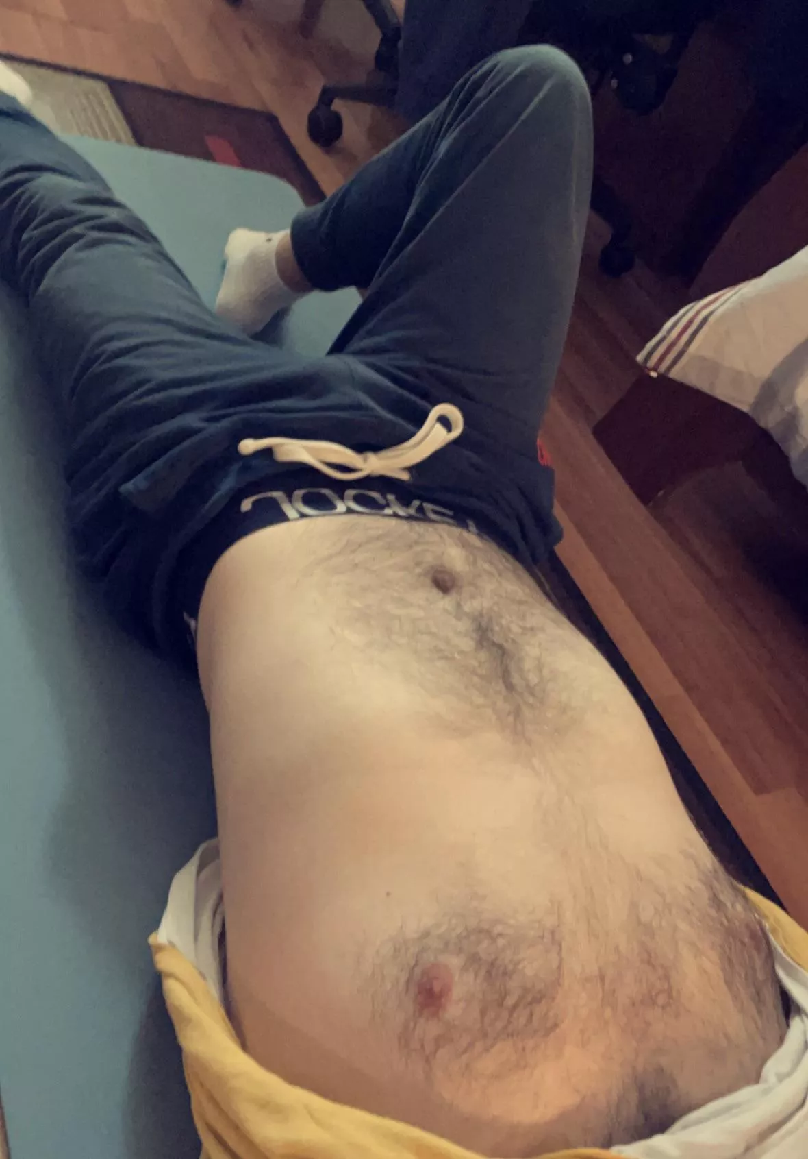 Bite my nipples while you caress my bulge. Bite my nipples while you caress my bulge.