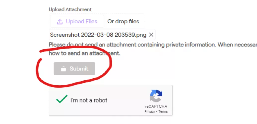 Cannot submit help request - the button is deactivated