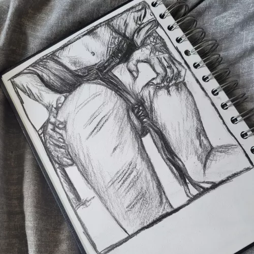 Charcoal drawing of a booty after canning by me