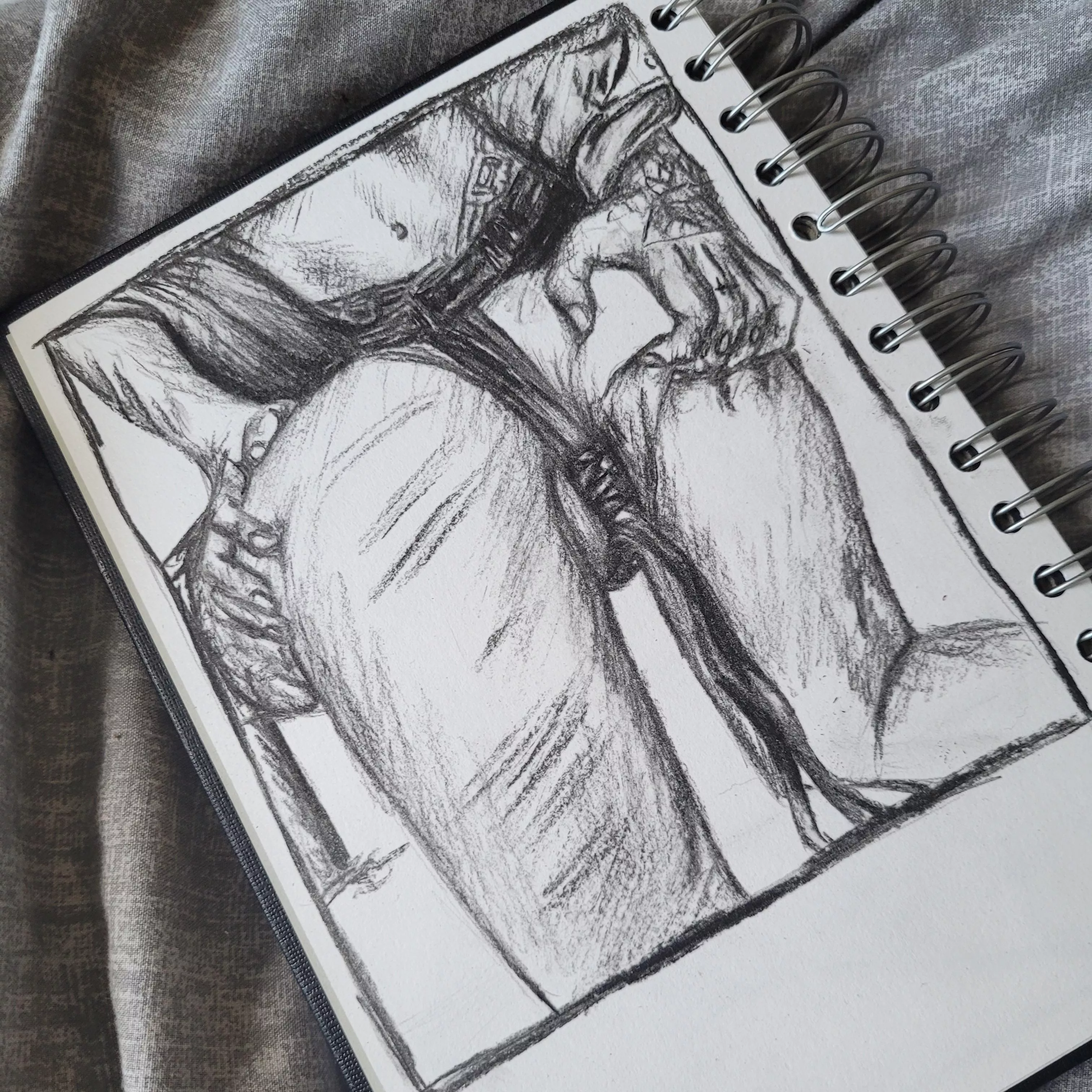 Charcoal drawing of a booty after canning by me