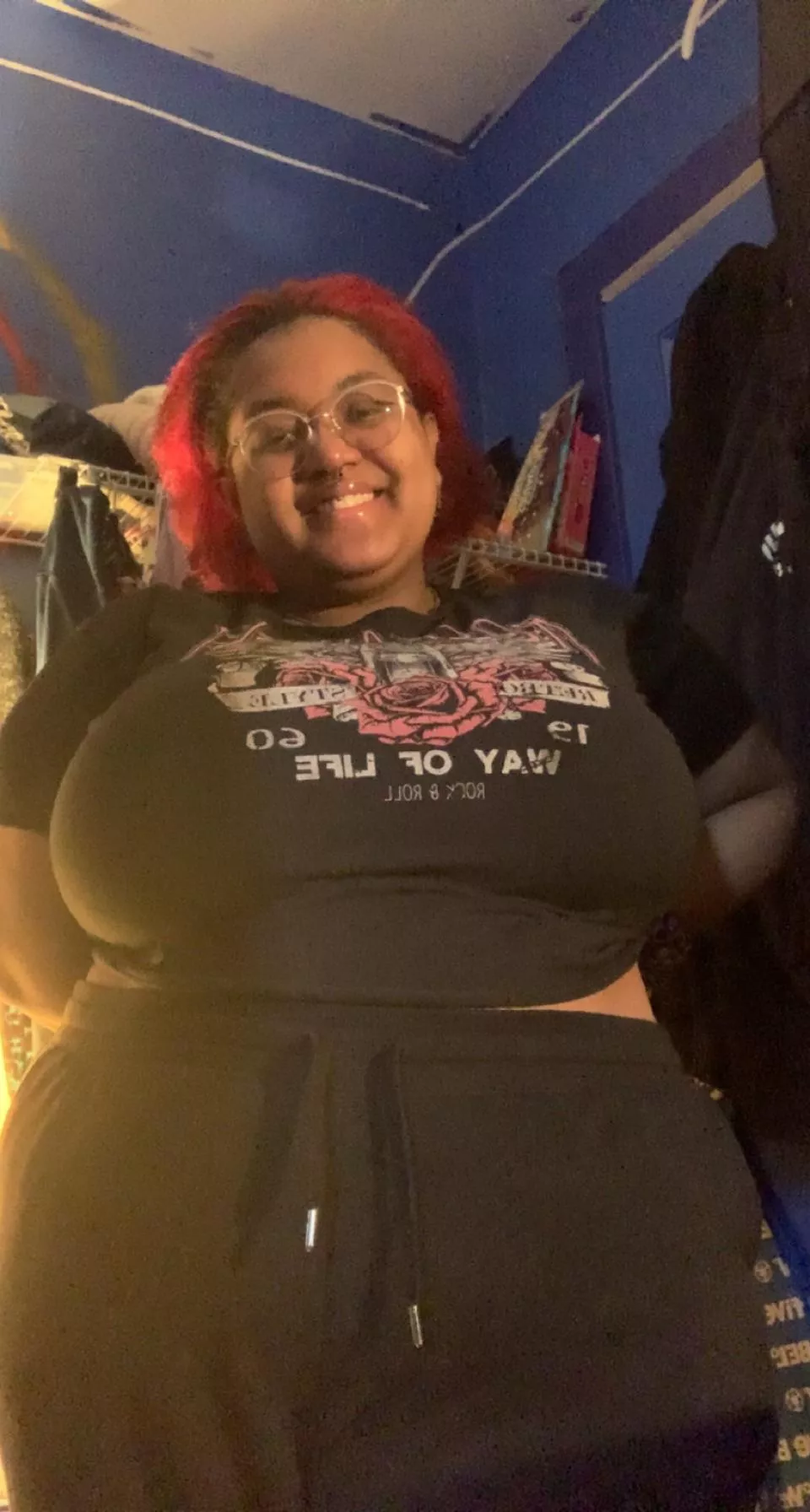 clothes today but it’s hard to hide these big tiddies and belly