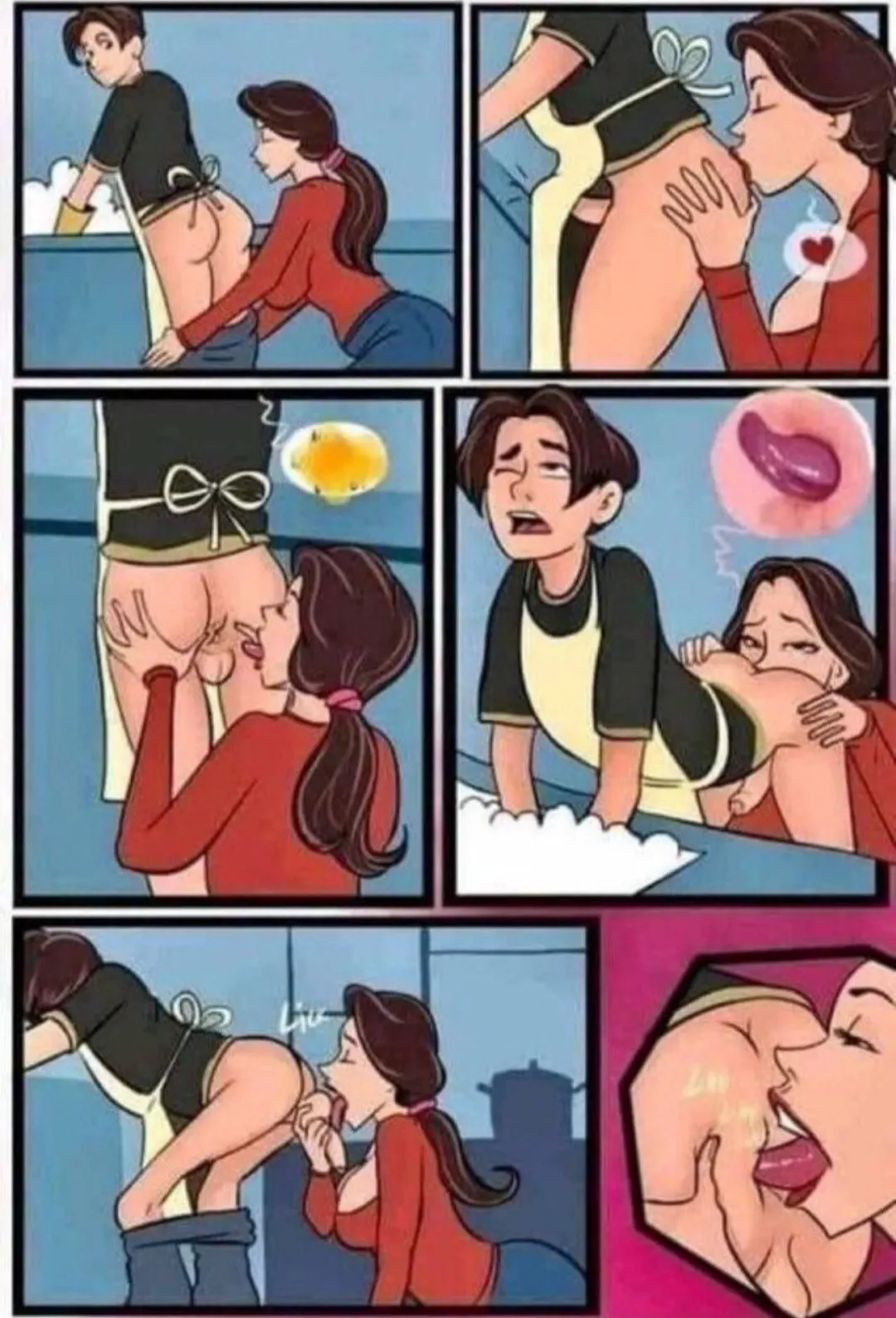 [Comic] MILF rims her daughter’s boyfriend while he does the dishes