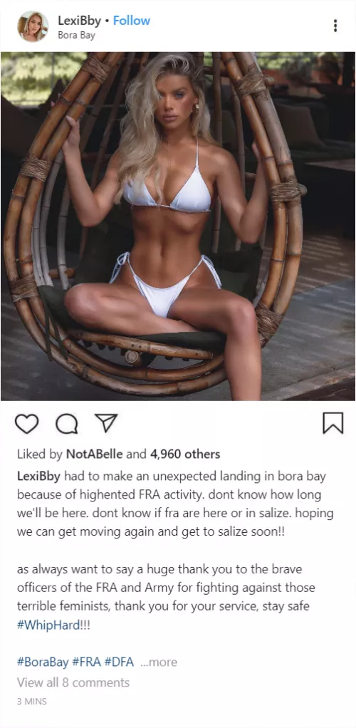 (cuntagram) - had to emergrncy land in bora bay because of fra activity!!!