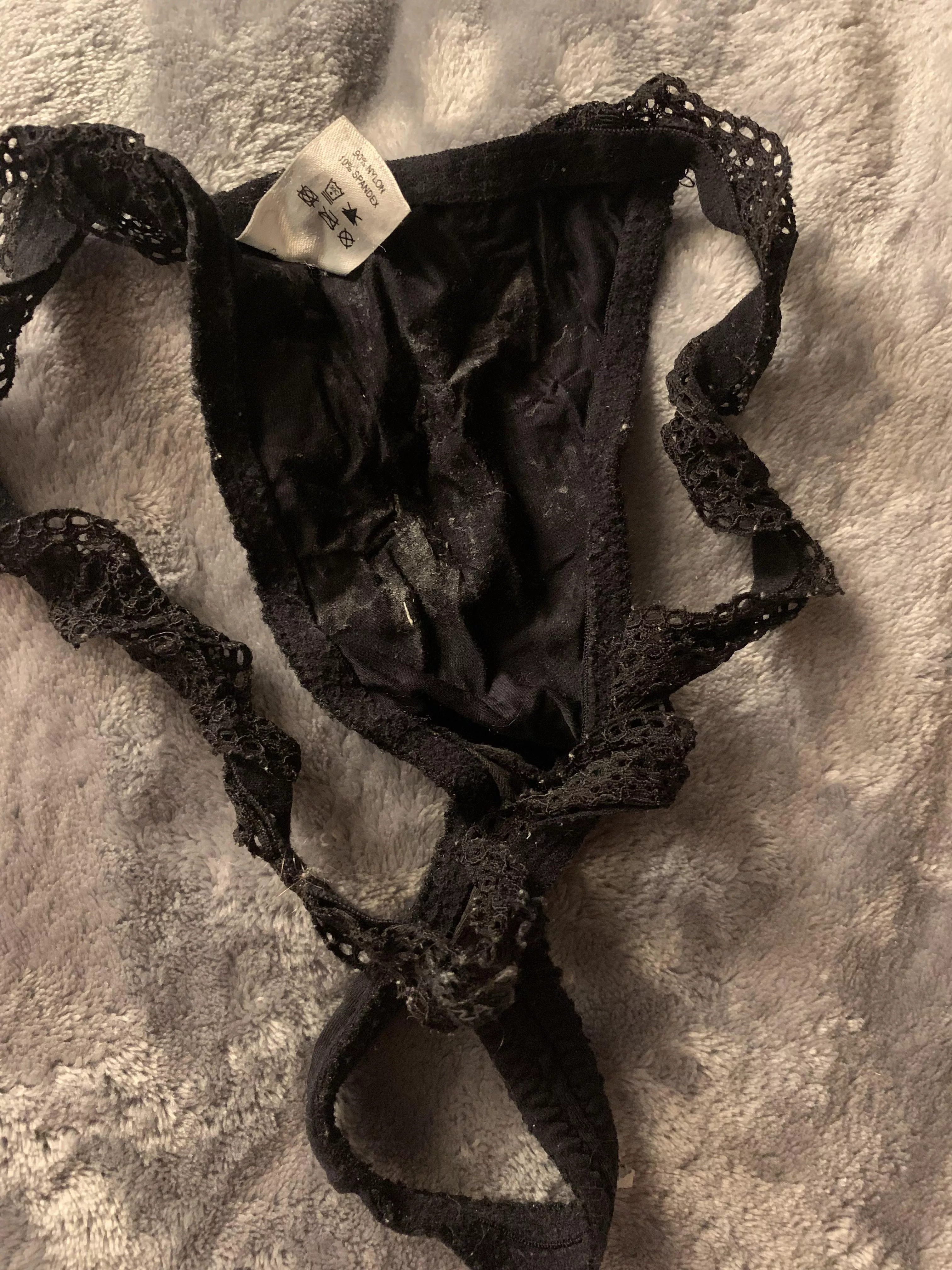 Dried cum in my wife’s XS lace thong
