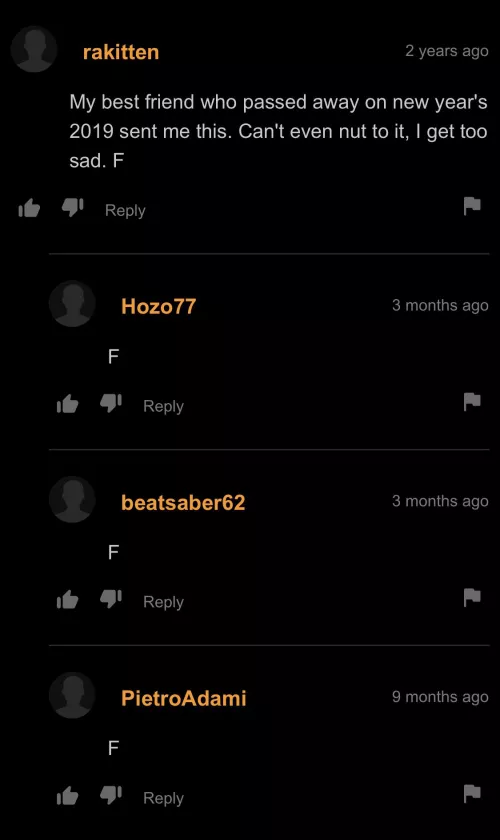 F in the chat for this guys horny dead friend