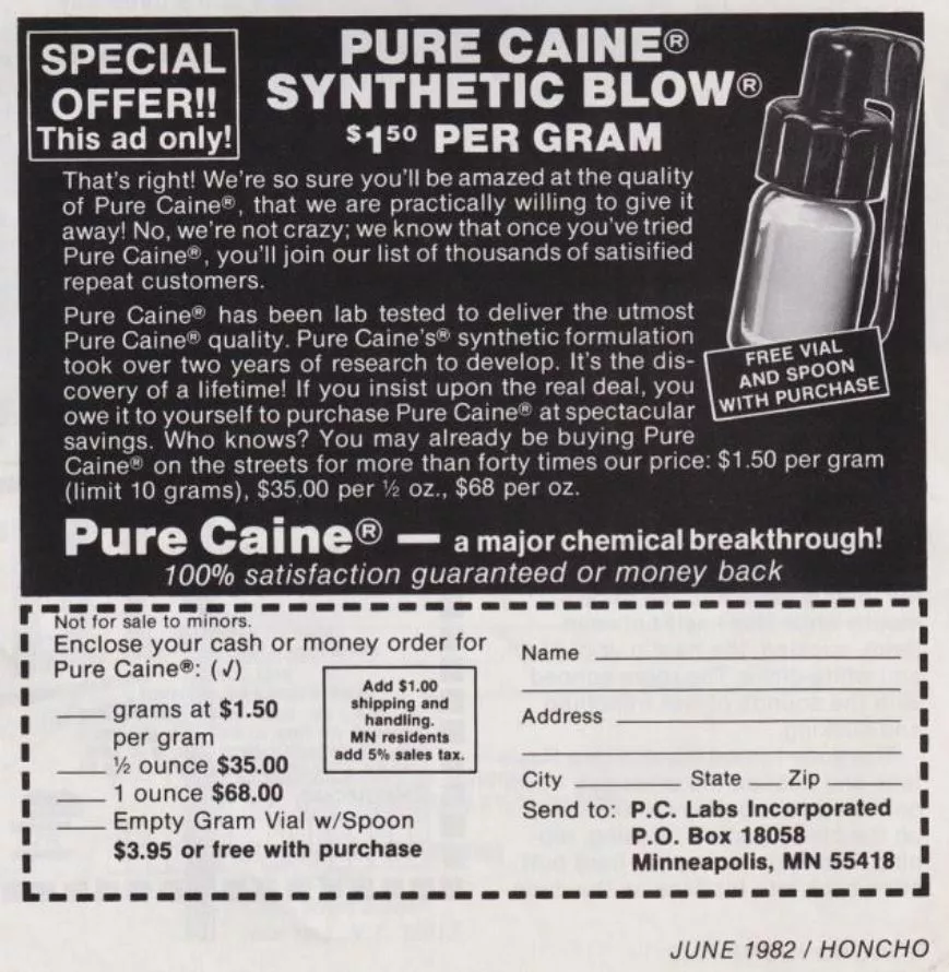 From a 1982 issue of Honcho, I can't imagine this was legal for long