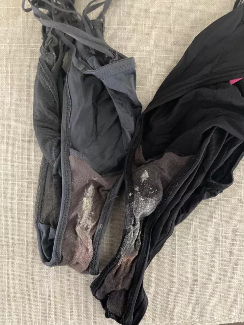 Gf's panties after cumming home late from work two nights on a row. Think she got a pie?🤔