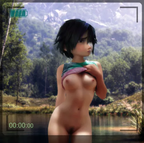 GoGo looks nervously around while Cass takes nude pics of her.