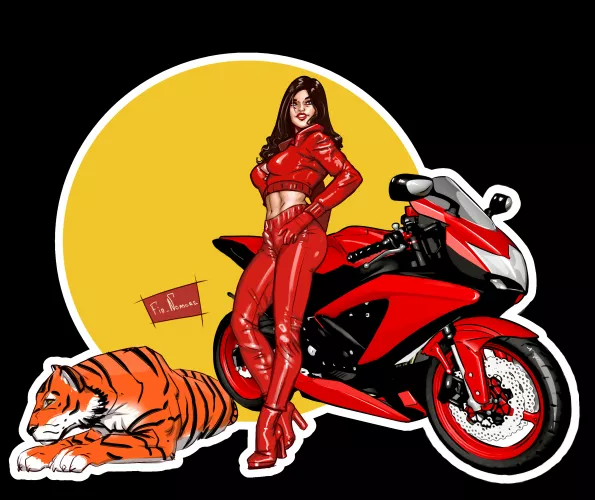 Hot brunette on motorbike (Original by Fin Nomore)