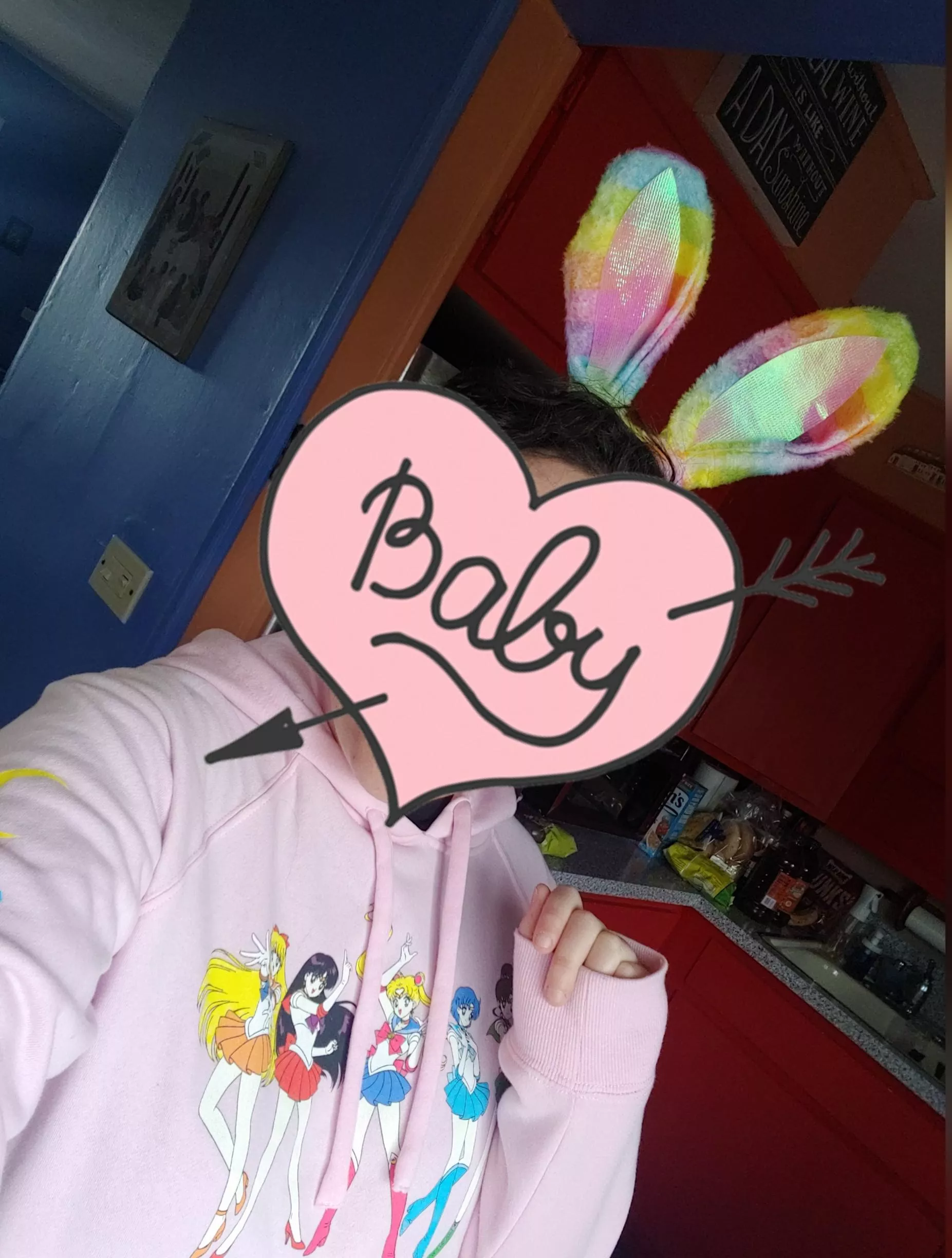 In my new bunny ears! I also bought daddy his own pair for Easter too as a surprise. (Don't worry, he's not a reddit user. So he won't know!)