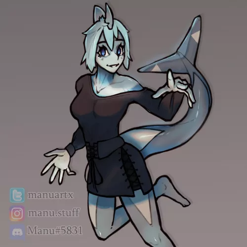 Last doodle - cute shark girl! [art by me, @manuartx on twitter]