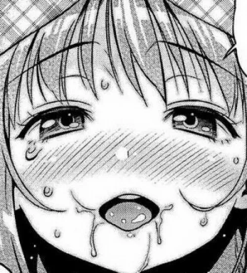 LF Mono Source: 1girl, face focused, black hair, hair between eyes, eyes open, mouth open, blushing, sweating, drooling, saliva, looking at viewer, tear drop/crying