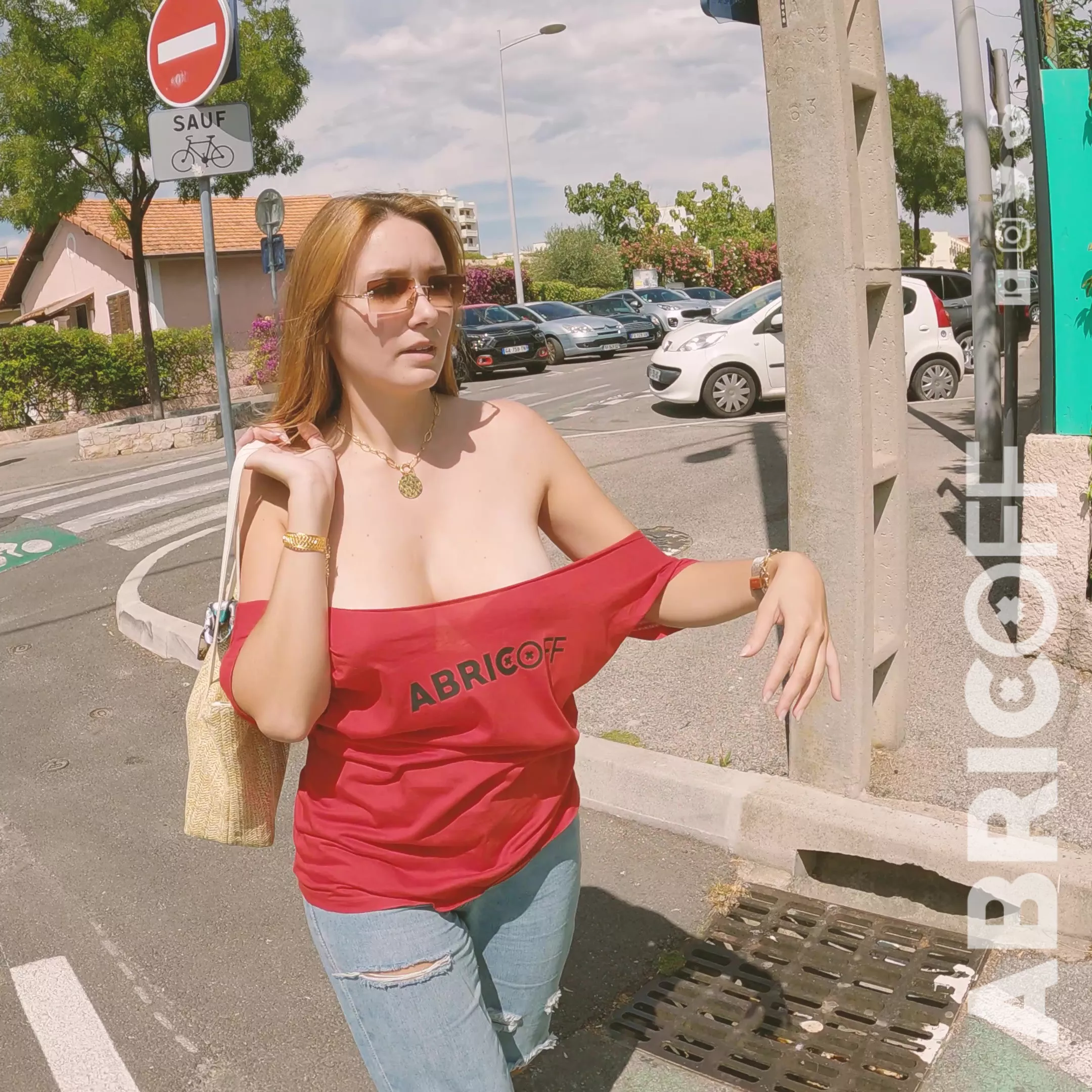 Marie20 mym braless in red shirt