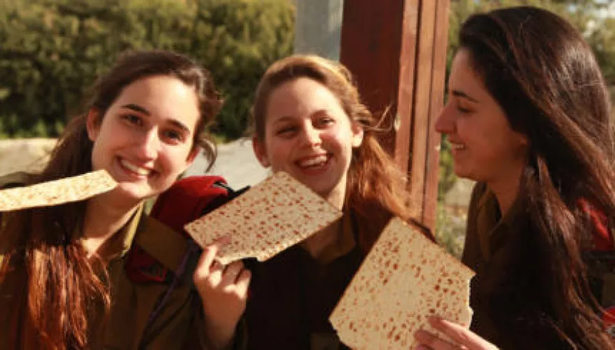 Matzah-eating IDF women. Happy Pesach!
