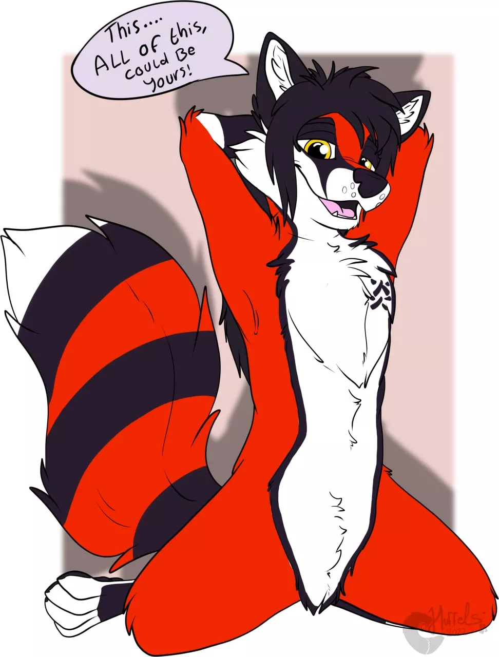 My foxy sona Kentaro asking for chest and belly rubs [by Huffels_Artz on FA]