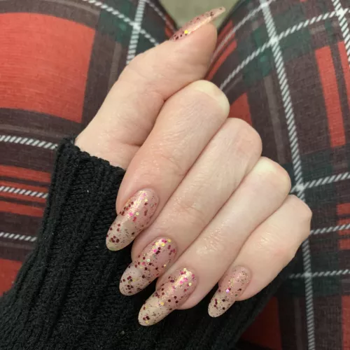 My natural nails with pink and gold glitter, what’s your favorite nail color?