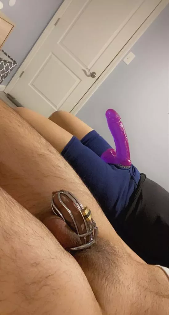 My sissy knows his place, caged and on his knees 😈