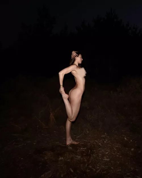 Naked yoga in the woods