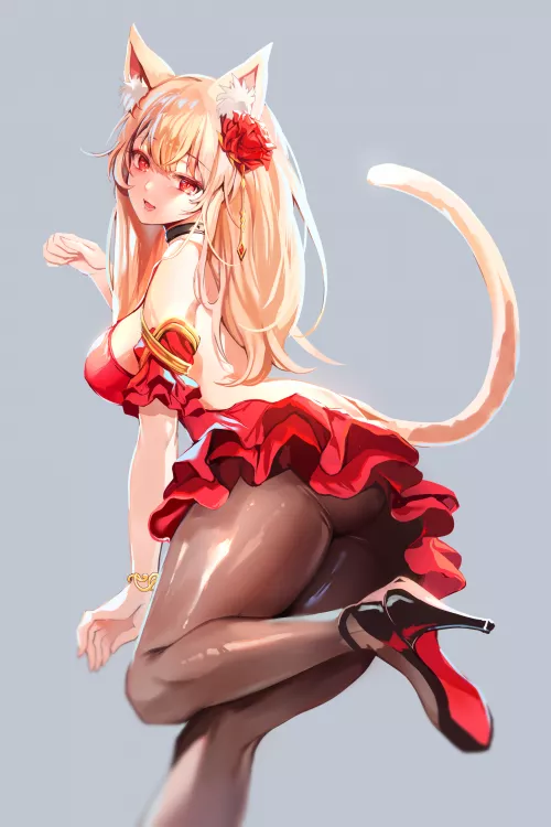 Neko in a red dress
