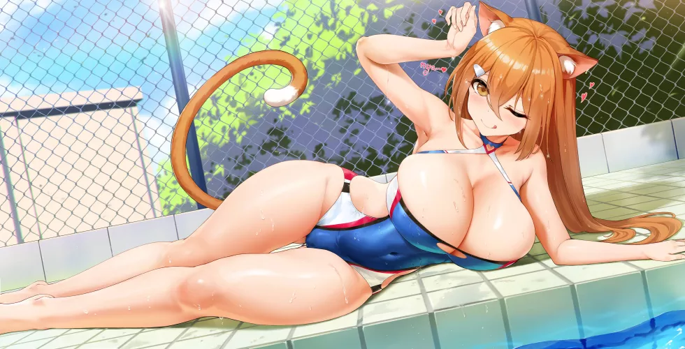 Neko spilling out of her swimsuit