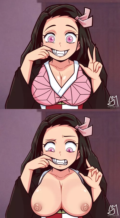 Nezuko checking her teeth (SemiDraws) [Demon Slayer]