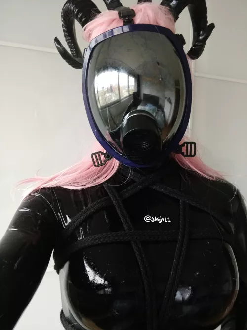 [OC] pentagram shibari over latex catsuit