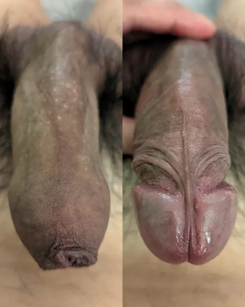 Pulling back my foreskin to reveal how red and needy my head is to be touched 🥺