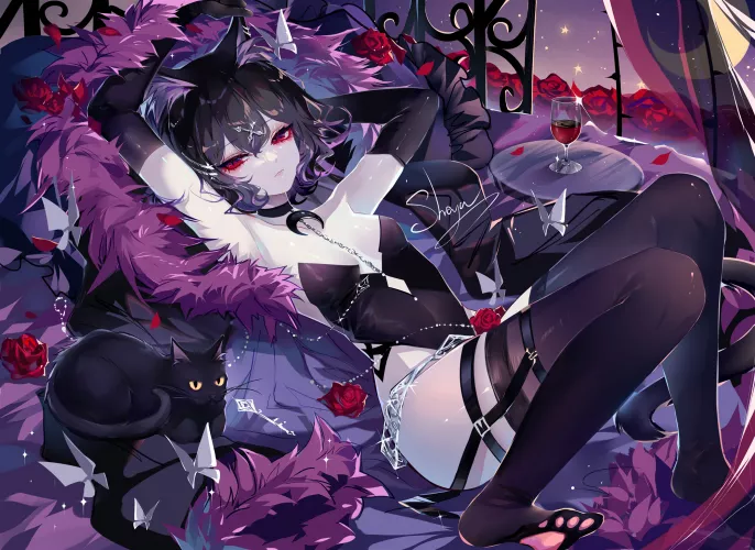 Seductive neko in the moonlight