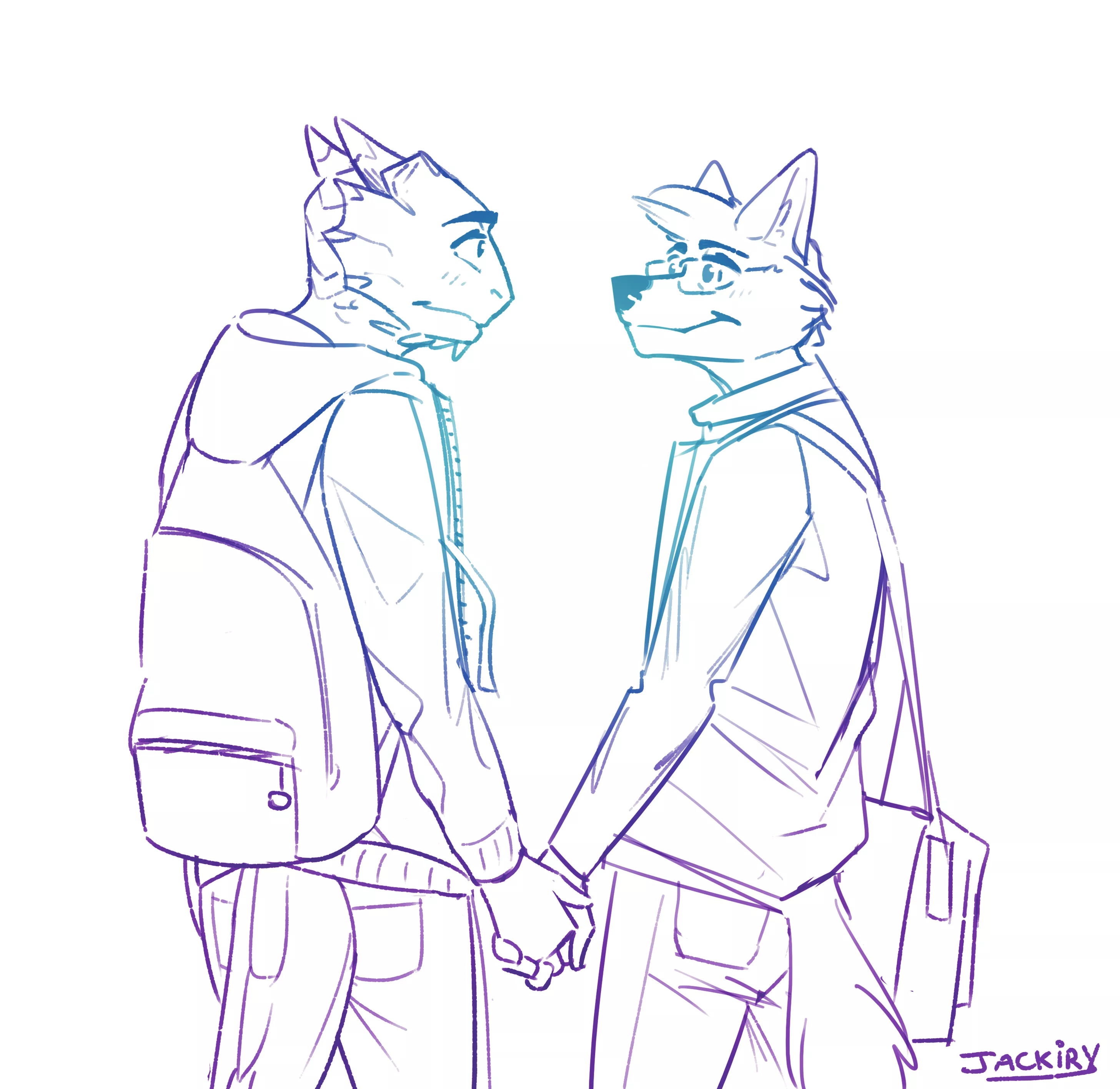 self-indulgent art with 2 of my oc's! always feels good to bring them to life once in a while 🥰 (Nino ↙ & Eugene ↘)