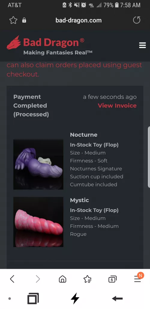 Some good luck today! Decided to start searching for Nocturne and wound up finding a flop in my desired specs! Not sure how exactly I'll feel about the cumtube but I'm willing to give it a shot!