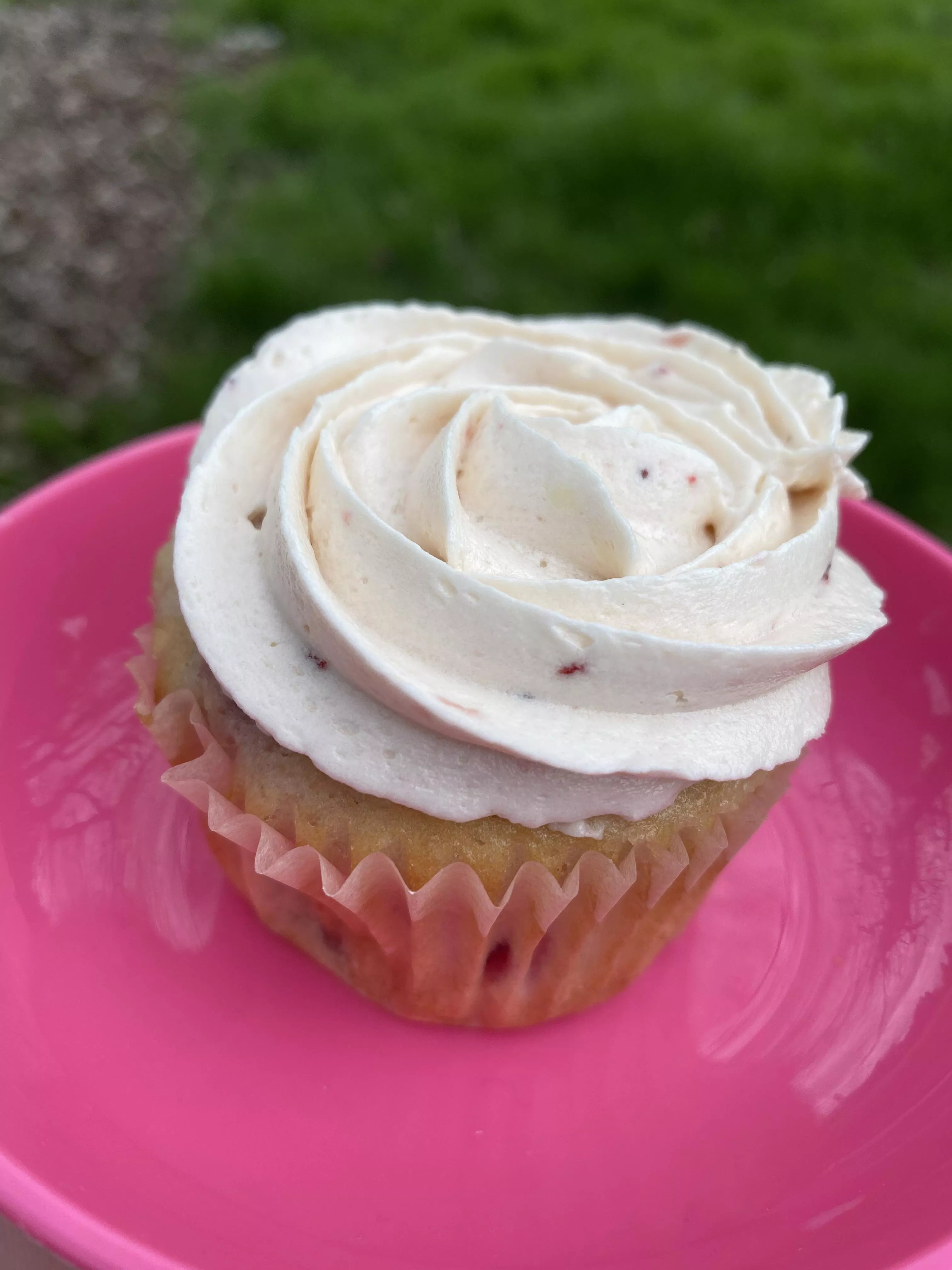 Strawberry cupcake with strawberry vanilla buttercream frosting with a little bit of my cum and blood as the secret ingredients 🥰
