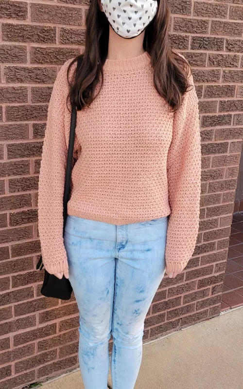 The subtlety of my boobs in this sweater create a classier braless look for my day out. [F]