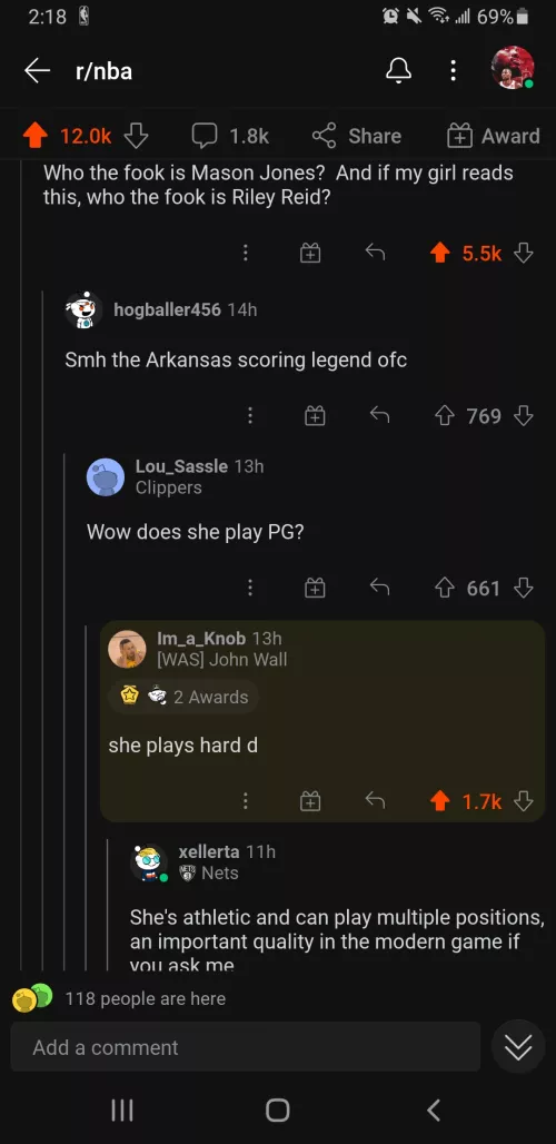 This is happening after r/nba saw Riley get hit a t a Lakers game