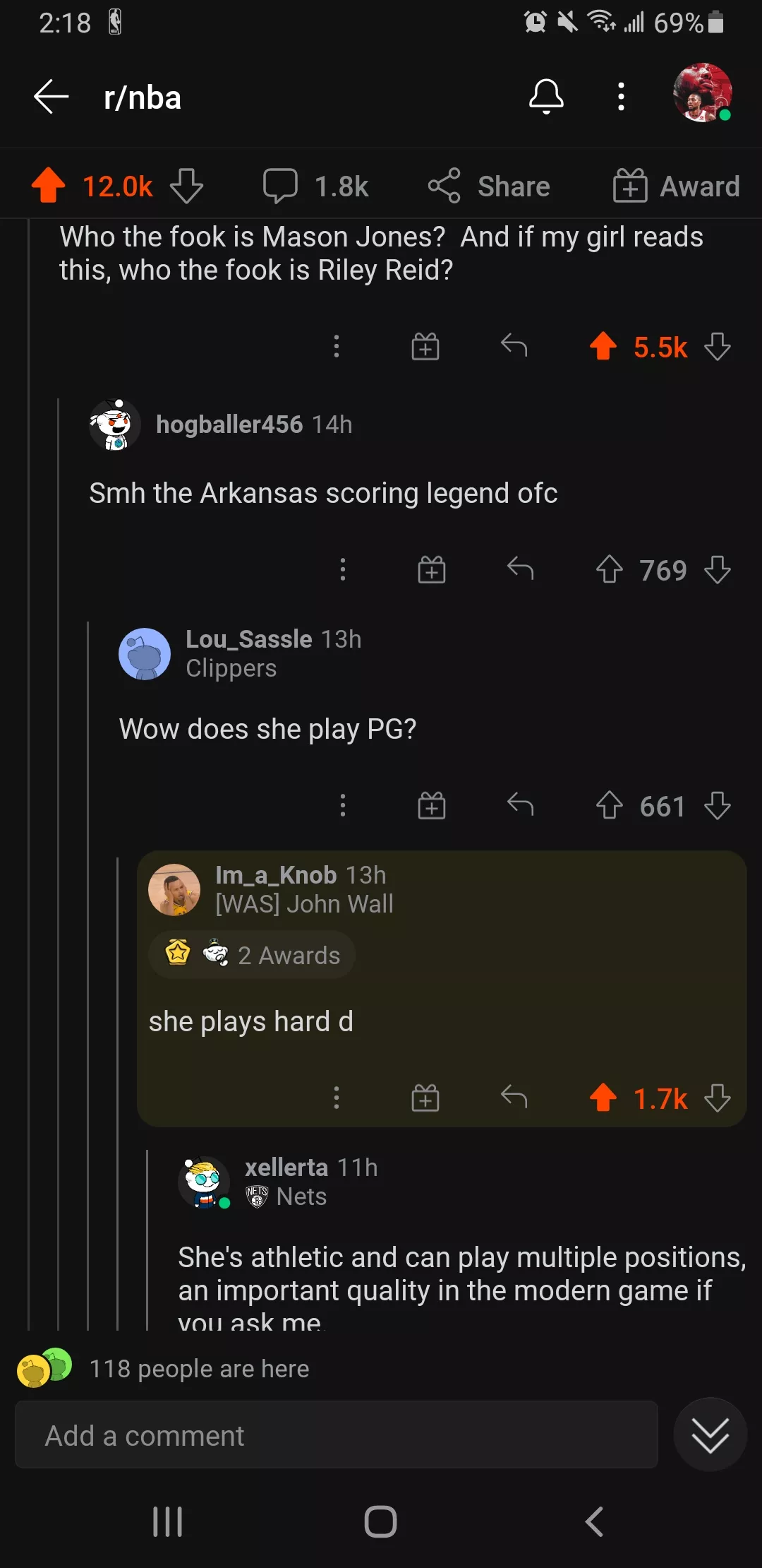 This is happening after r/nba saw Riley get hit a t a Lakers game