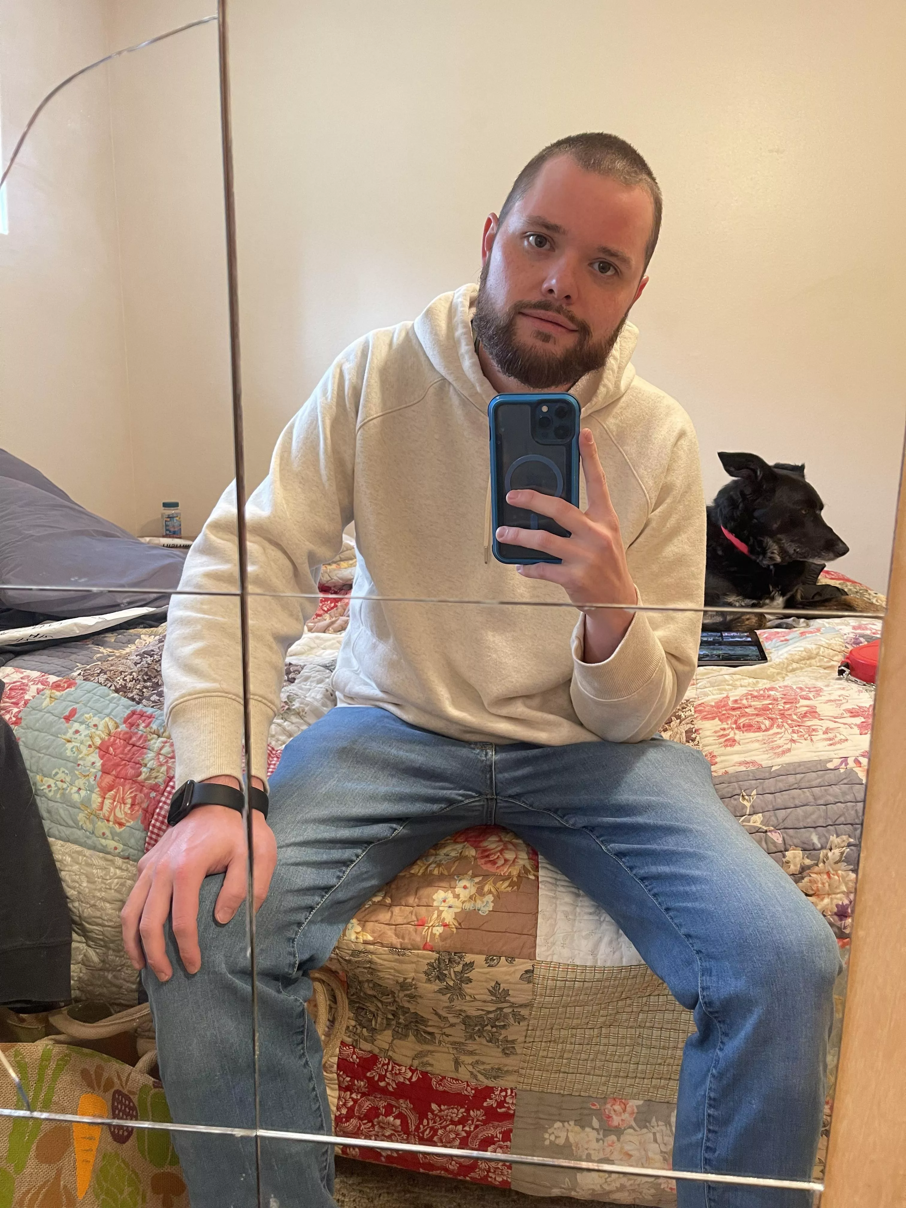 Very SFW - how’s the beard? Thanks everyone! Pooch in background is Stevie. 🐕