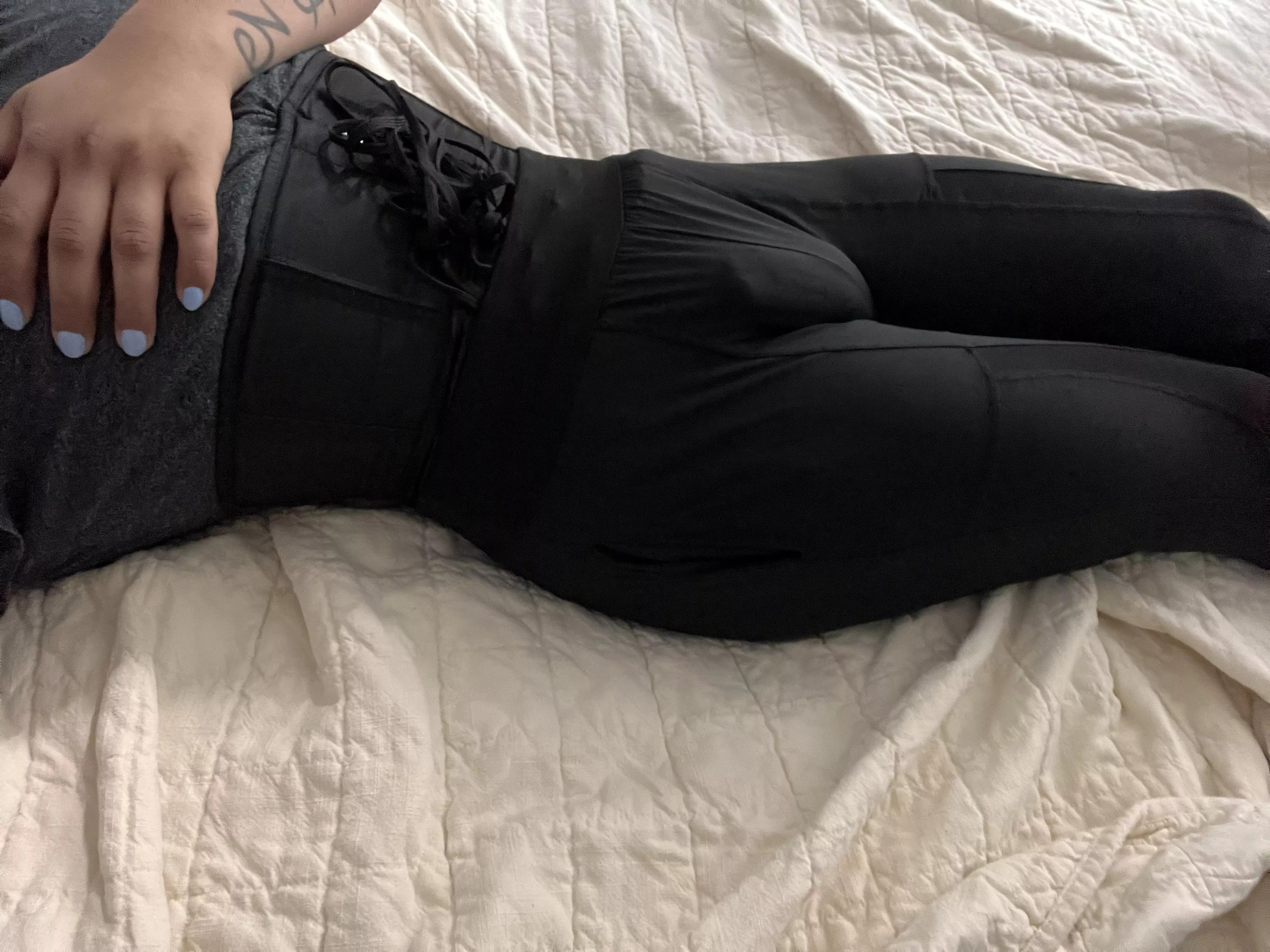 Who’s going to pull down my leggings and suck off my lady cock?