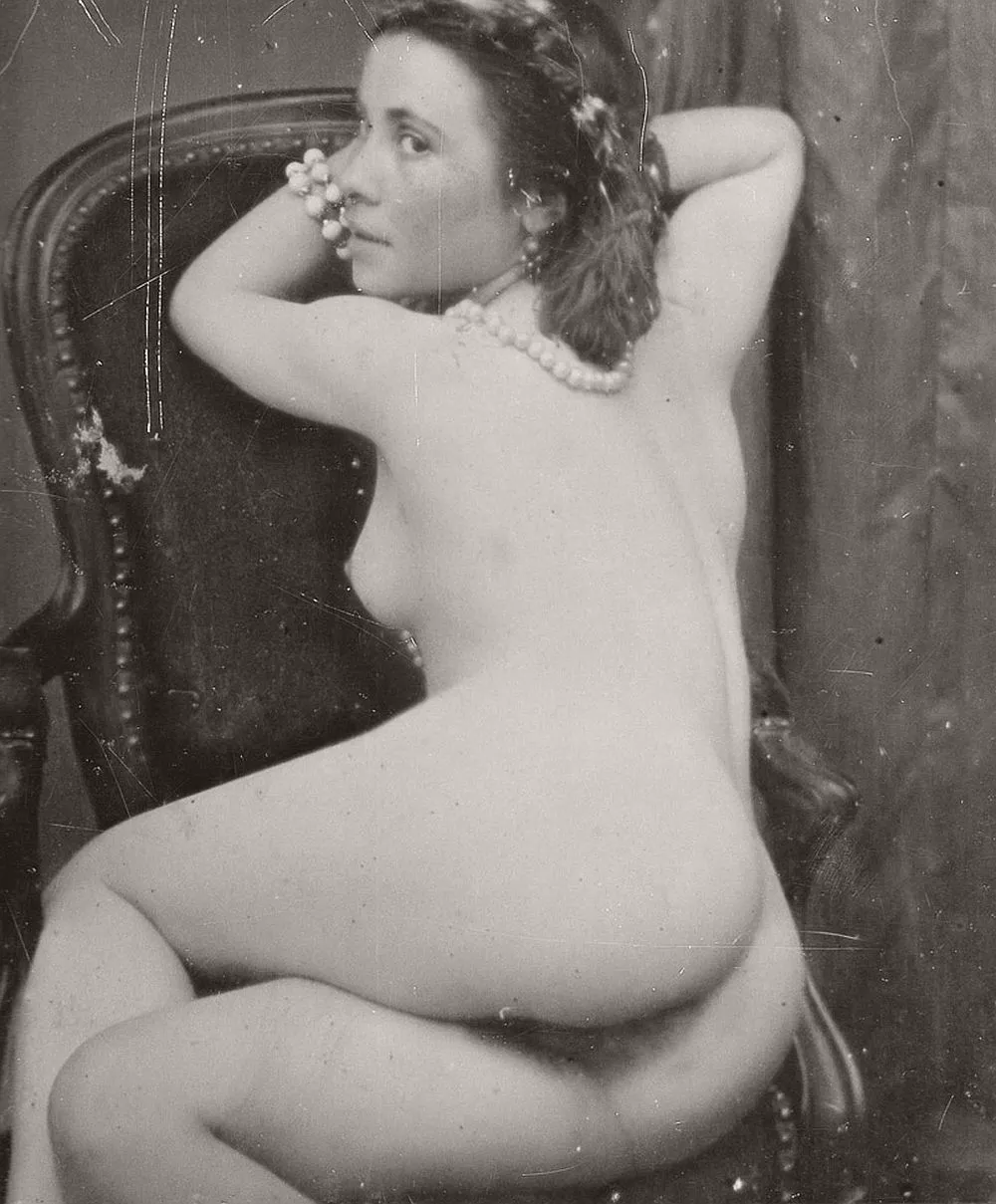 1915 cutie with curvy ass & furry pussy peeking from behind