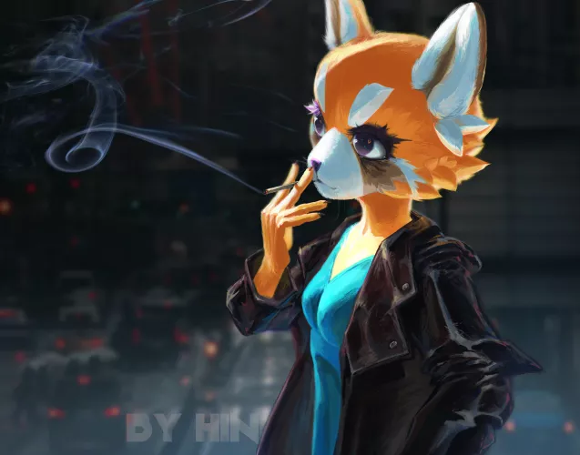 Aggretsuko smoking (by me, Hini :3)