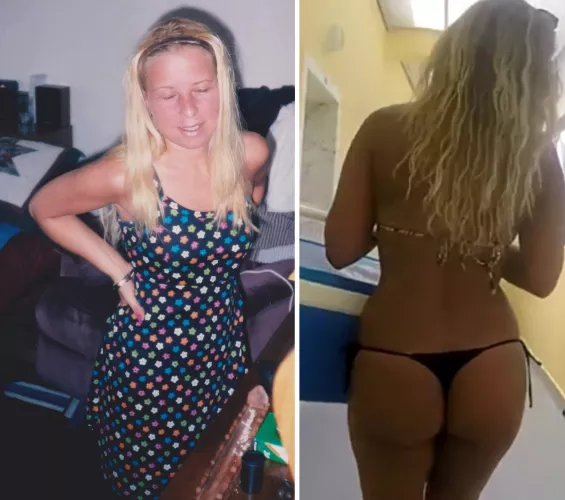 An old pic of my hot blonde wife's ass in a thong at age 24 in 1998