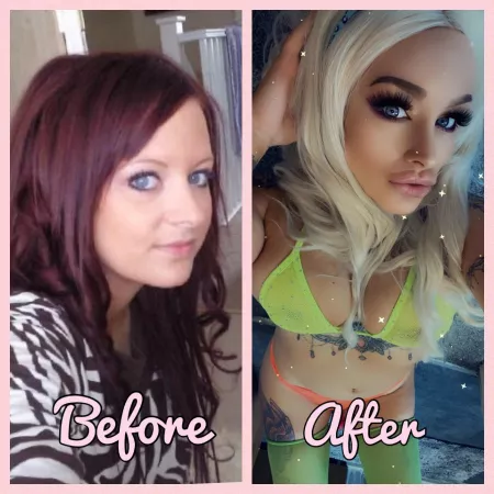 Before and after! Also getting my boobies a lot bigger soon 💙💙💙 just want to be some bimbo slut and please everyone xxxx
