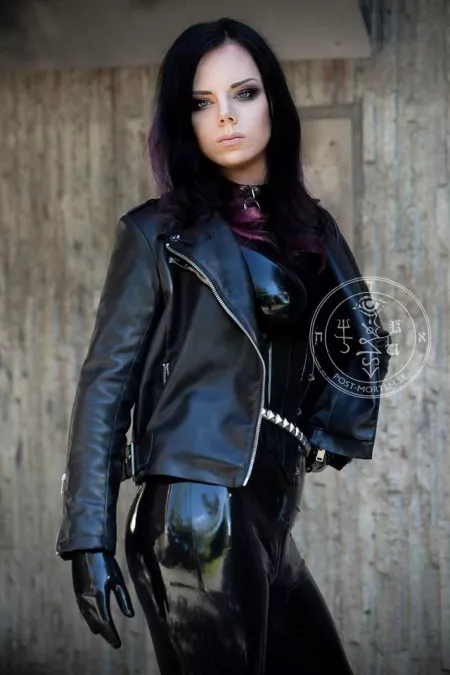 Biker jacket over latex top 😉