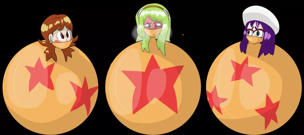 Brianne, Sanka and Su ball bound in giant rubber dragon balls! They're sooo cute and sexy while balled up like this!🥰 Source in the comments!