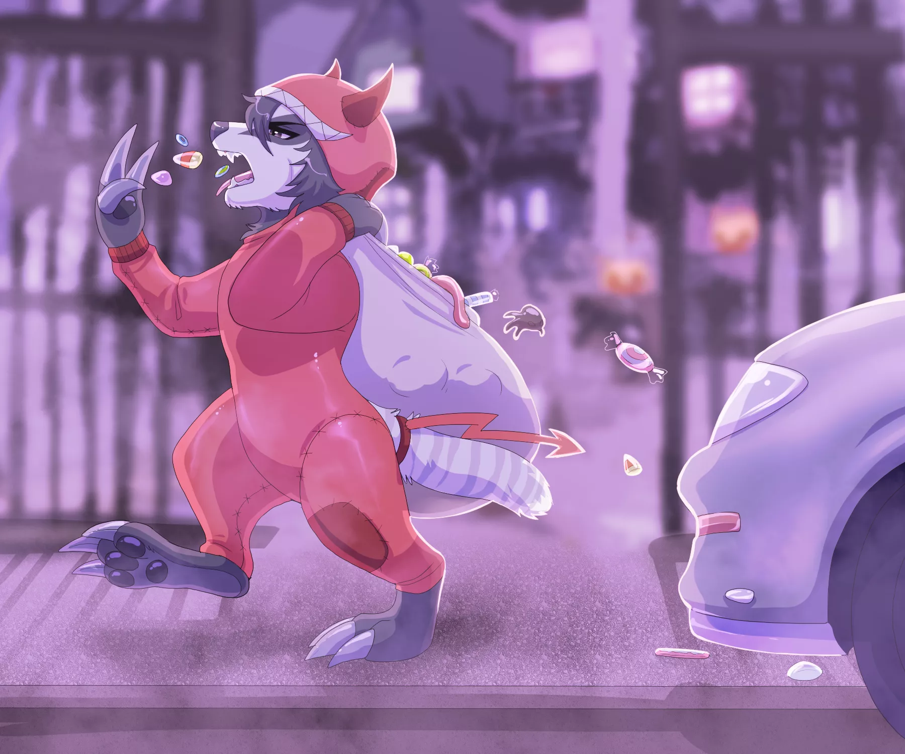 Camm on his way to get more candy. The night is far from over! Art by LawkieDoge on FA and Twitter.