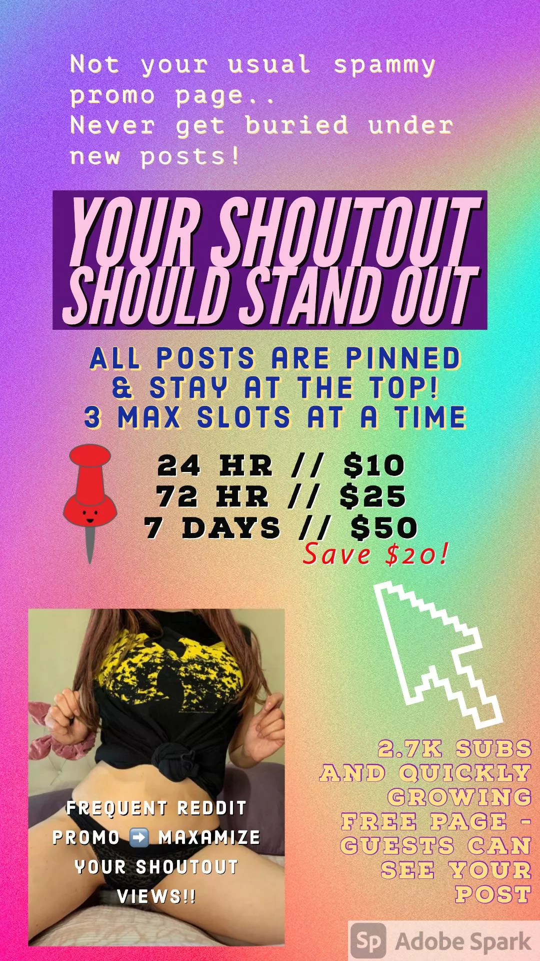 Creators! ๐งก Looking to grow โฌ๏ธ your OnlyFans? I offer paid Pinned ๐ Shoutouts on my personal page (spam free look!) of 2.7k subs & growing 50+ daily. โฌ๏ธ Your post STAYS on TOP โฌ๏ธ never gets lost under new posts! ๐ฏ I Reddit promo Creators! ๐งก Looking to grow โฌ๏ธ your OnlyFans? I offer paid Pinned ๐ Shoutouts on my personal page (spam free look!) of 2.7k subs & growing 50+ daily. โฌ๏ธ Your post STAYS on TOP โฌ๏ธ never gets lost under new posts! ๐ฏ I Reddit promo