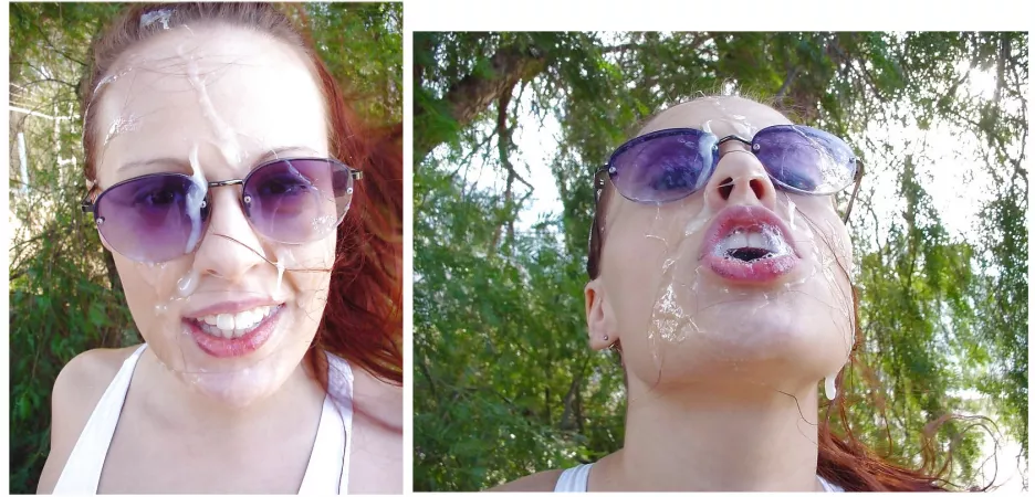 Cum on the bitch glasses in park