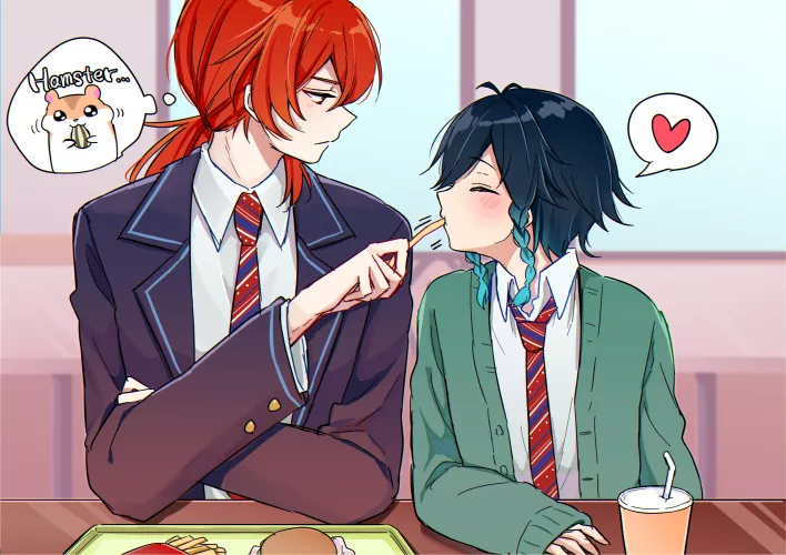 Diluc and Venti share pocky (Genshin Impact)