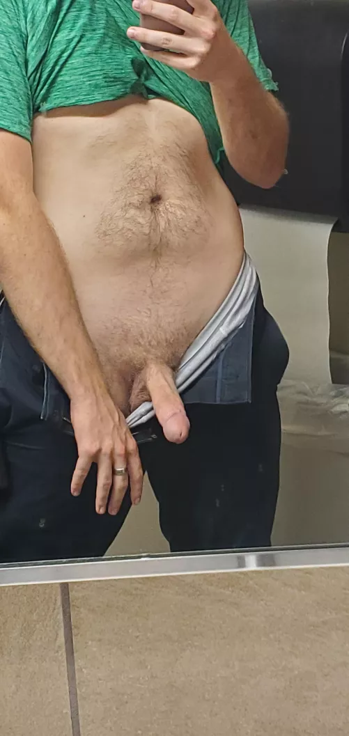 Does the work bathroom count as in public? Oh well, here's my cock.
