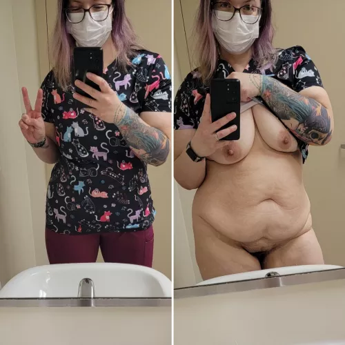 Dressed and undressed at work.